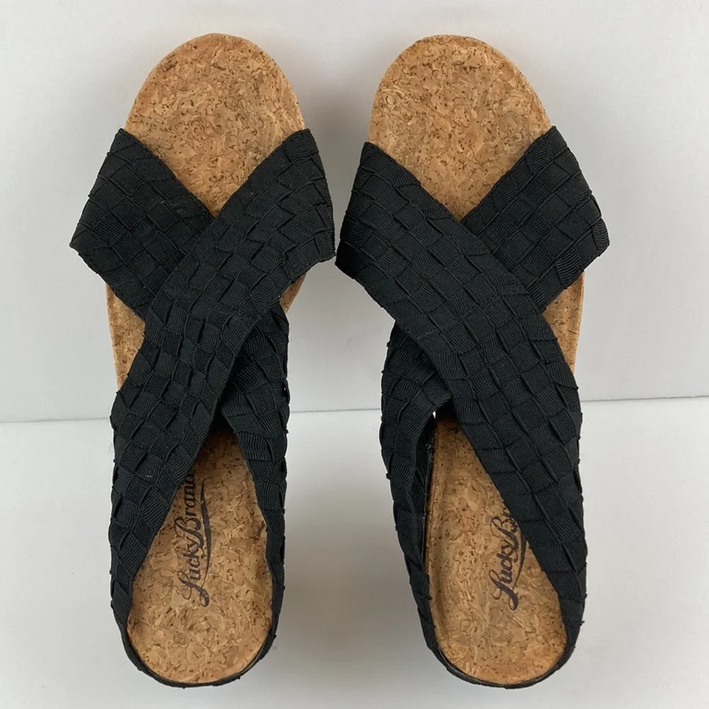 Lucky Brand Women’s Black Strap Cork Platform Sandals sz 7.5